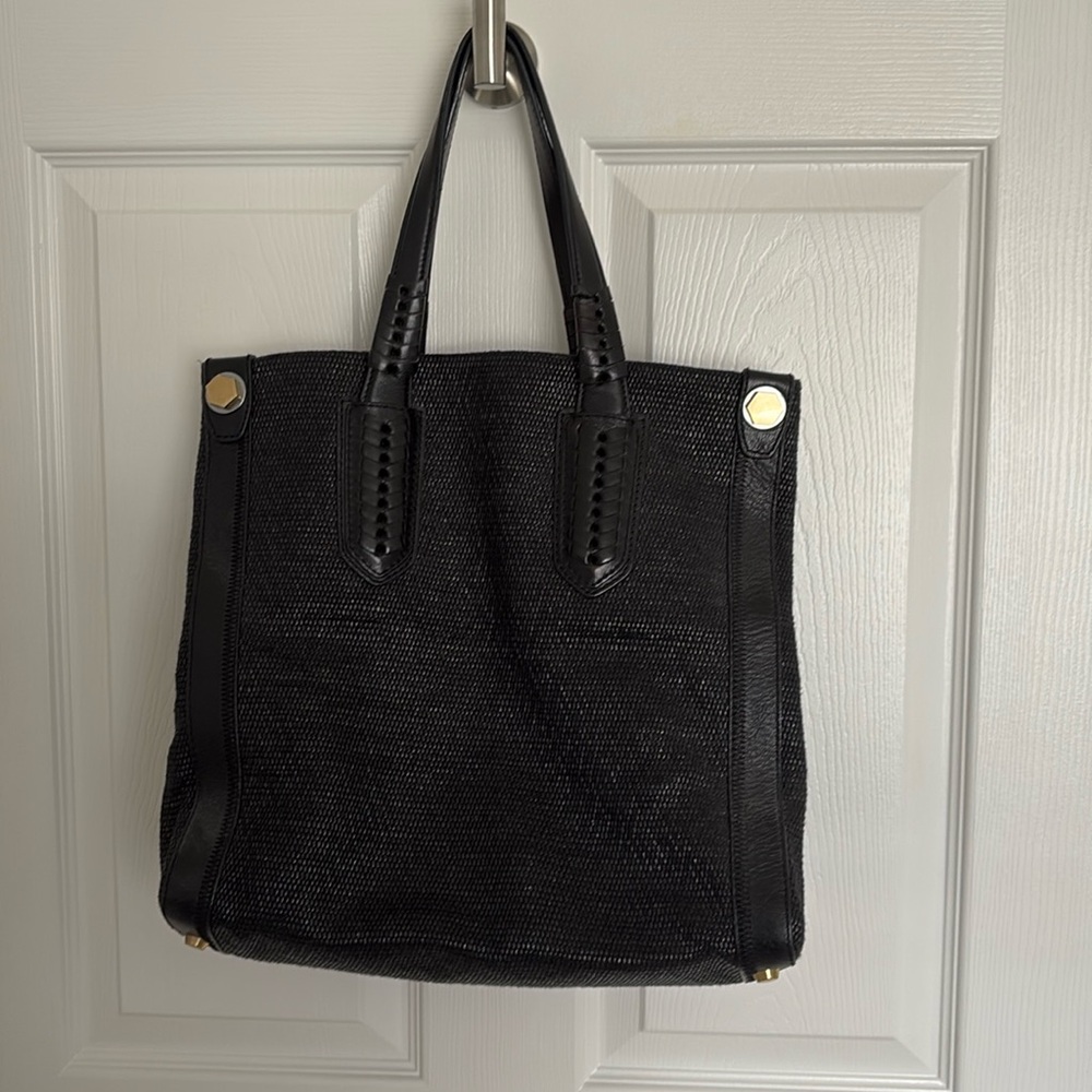 Black Leather and Material orYany Tote